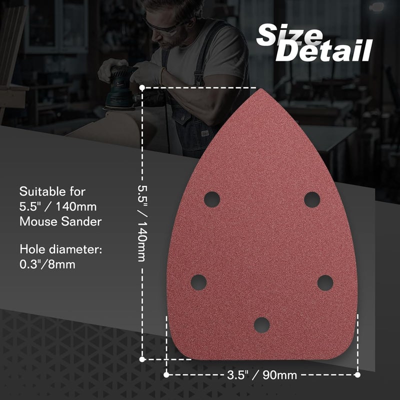 LOLOLE 50PCS Mouse Detail Sander Sandpaper, 80 Grits Triangle Sanding Pads, 5 Holes Sanding Sheets Sandpaper Assortment, Sander Pads Sander Paper Mouse Sand Paper for Sanding Polishing - Image 5